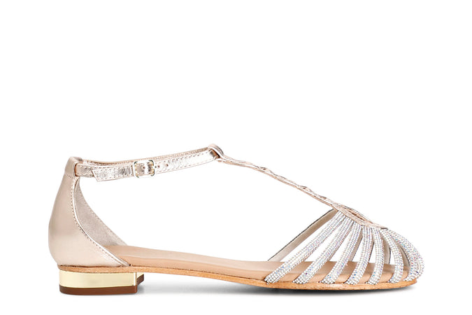 SANDALO IN PELLE CON MIGNON STRASS