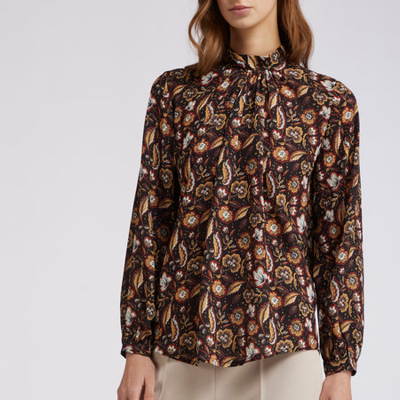 BLUSA CON COLLO ARRICCIATO GEORGETTE STAMPATA