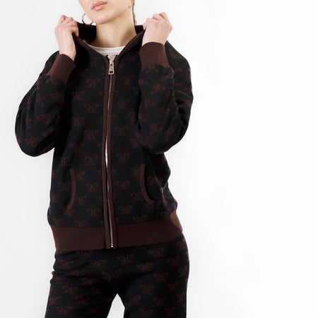 MAGLIA FULL ZIP CON CAPPUCCIO E  LOGO JACQUARD