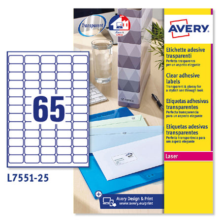 Poliestere Adesivo L7551 Trasparente 25Fg A4 38,1X21,2Mm (65Et/Fg Laser Avery