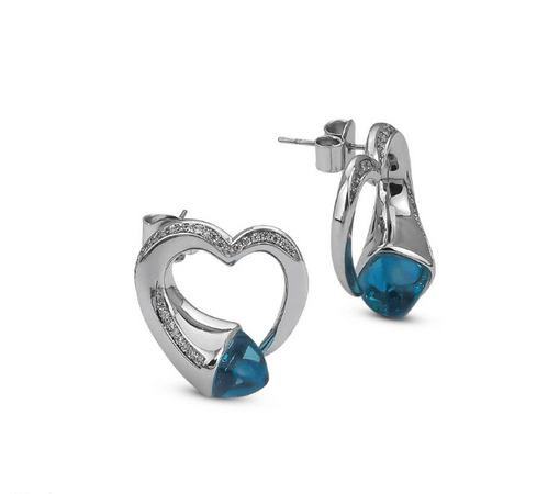 Boccadamo - Orecchini a forma di cuore con cristalli color acquamarina e zirconi