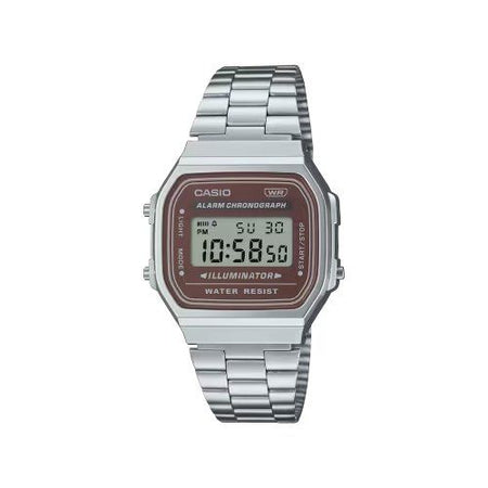 Orologio casio a168wa 5ayes vintage brown e silver