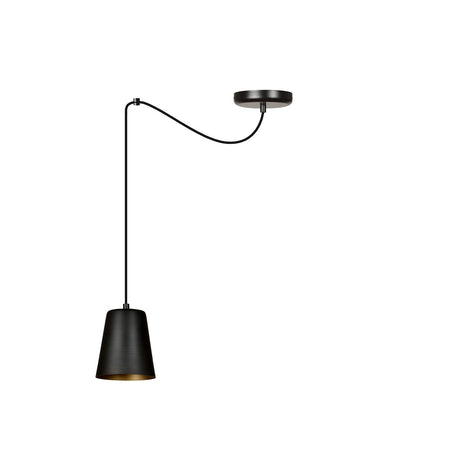 Sospensione 1 Luce Link In Acciaio Nero Cavo Lungo E Paralume Cono Nero E Oro