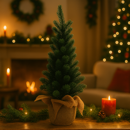 Alberello natalizio in PP con base in juta per decorazioni natalizie