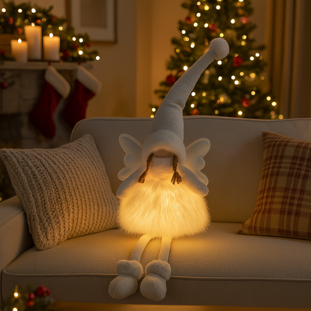 Angelo con luci Led e con gonna luminosa per decorazioni natalizie h 50 cm