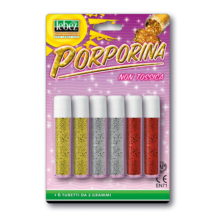 Busta 6 Tubi Porporina Glitter Assortito 2Gr Lebez
