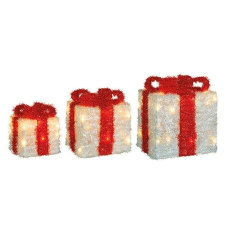 Set 3 pacchi regalo luminoso color bianco e rosso per uso interno ed esterno
