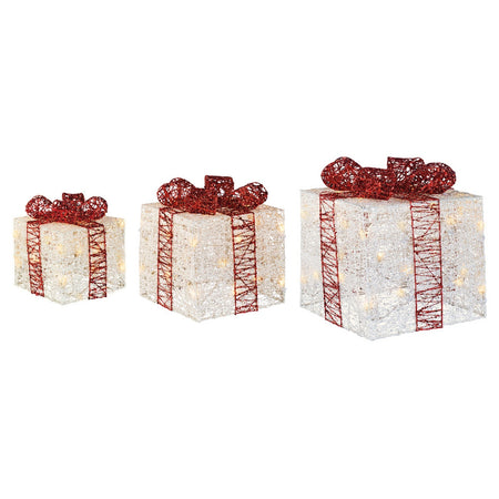 Set 3 pacchi regalo in resina luminoso color bianco e rosso per uso interno ed esterno