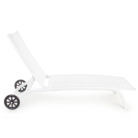 Lettino prendisole "Cleo" in alluminio effetto legno con ruote da giardino per esterno