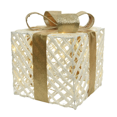 Set 3 pacchi regalo in resina luminoso color bianco e oro per uso interno ed esterno