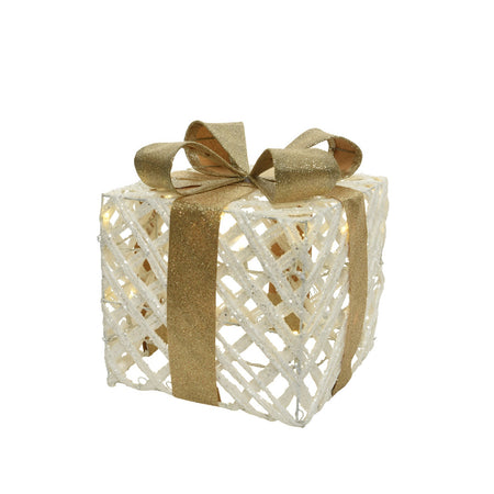 Set 3 pacchi regalo in resina luminoso color bianco e oro per uso interno ed esterno