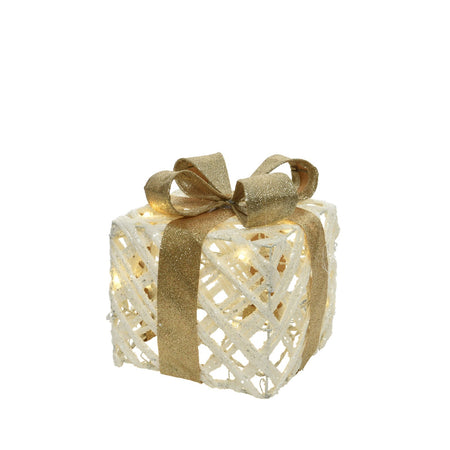 Set 3 pacchi regalo in resina luminoso color bianco e oro per uso interno ed esterno