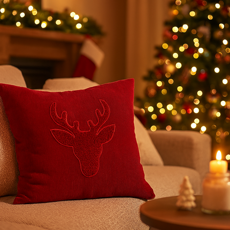 Cuscino natalizio in corduroy tinta unita per letto e divano 45 x 45 cm