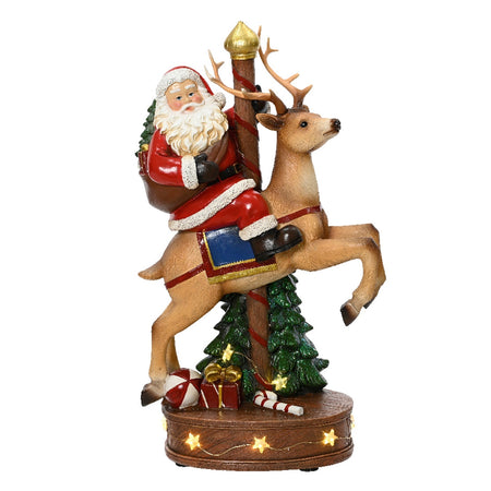 Statuetta di Babbo Natale con renna in poliresina con Led, decorazione per interno , h 33.5 cm