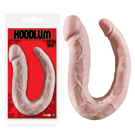 Fallo dildo realistico doppio anale vaginale flessibile forma U-shaped dong 41cm rosa carne