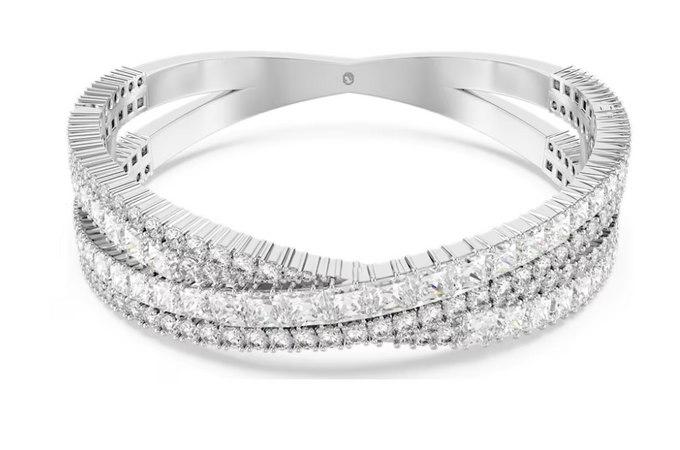 Swarovski - Bracciale rigido Hyperbola Taglio misto, Infinito, Bianco, Placcato rodio