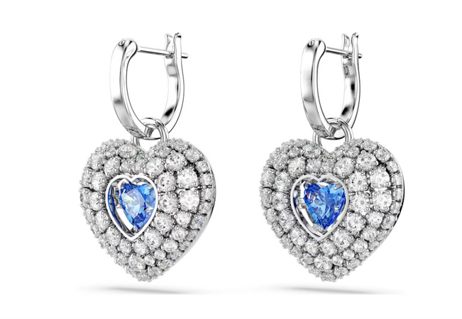 Swarovski - Orecchini pendenti Hyperbola Cuore, Blu, Placcato rodio