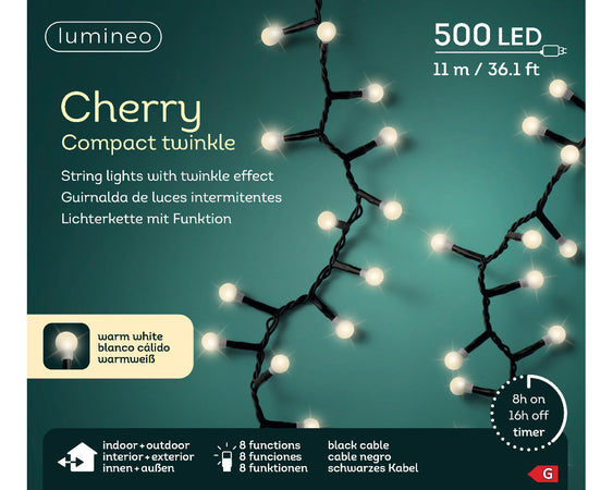 Luci di natale catena a ciliegia con led Ø 3 mm da esterno con 8 funzioni, da 500 LED