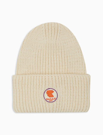 Gallo Berretto con risvolto unisex bianco a coste tinta unita cappello uomo / cappello donna