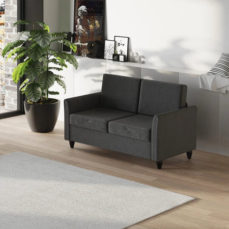 Divano a 2 Posti a Seduta Ampia con Cuscini Rimovibili da Salotto in Tessuto Effetto Lino e Gommapiuma, 141x70x78 cm, Grigio scuro e Nero SE2833-653CGGT2