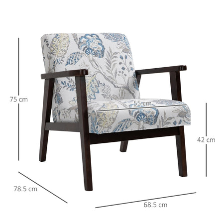 Sedia per Soggiorno Poltroncina Imbottita con Braccioli in Legno e Tessuto Traspirante per Casa e Ufficio, a Fiori, 68.5x78.5x75cm poltrona soggiorno salotto camera studio F835-288A