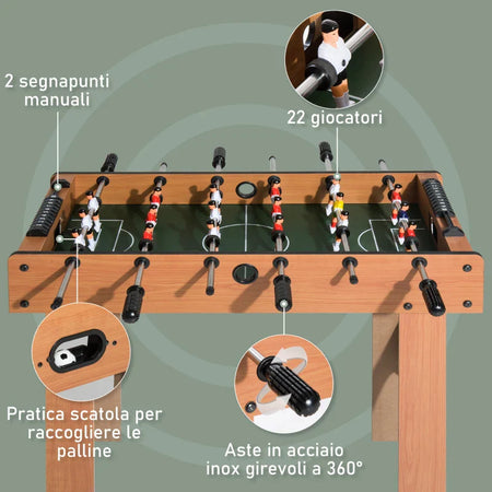 Calcio Balilla Professionale per Bambini e Adulti con Aste in Legno MDF 92x46x78cm TP4A70-022TP4