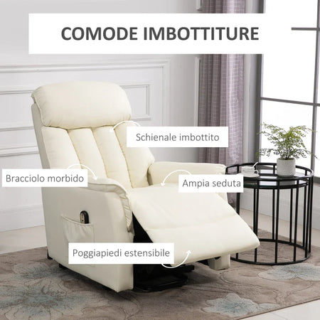 Poltrona Relax Reclinabile, Poltrona Alzapersone Elettrica con Telecomando e Poggiapiedi Integrato, 80x94x104cm Crema RE3713-067V91CWRE3