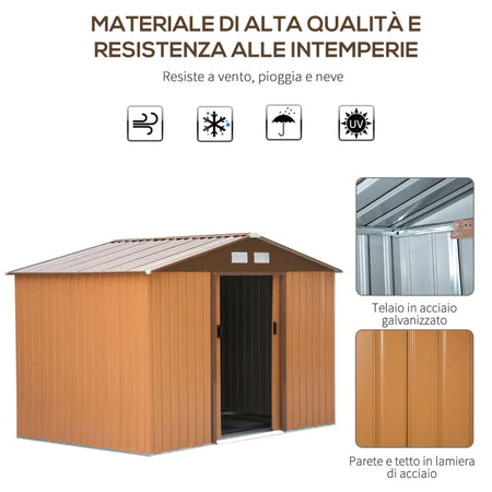 casetta utensili attrezzi esterno giardino casa armadio capanno box deposito 277x195x192cm, Gialla MJ6845-031YLMJ6