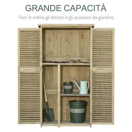 Casetta in Legno da Giardino con Tetto Impermeabile, Armadio da Esterno Porta Attrezzi da Giardino con 4 Scompartimenti, 87x46.5x160cm ZX2845-215GYZX2