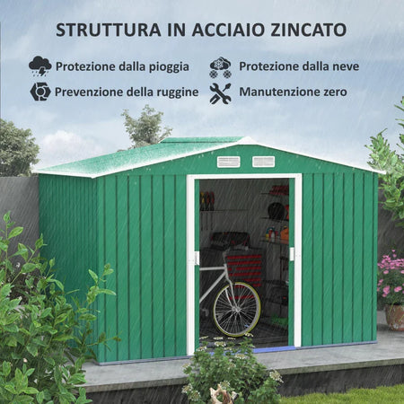 casetta utensili attrezzi esterno giardino casa armadio capanno box deposito 277x195x192cm, Verde FY9845-031GNFY9