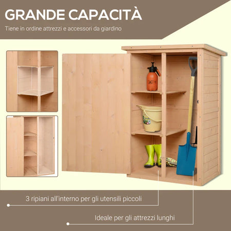 Casetta da Giardino in Legno di Abete Impermeabile, Capanno Attrezzi da Esterno 75x56x115cm SD1845-292SD1