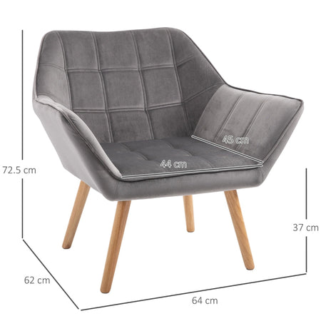 Poltroncina Stile Nordico in Legno ed Effetto Velluto Grigio per Soggiorno o Ufficio , 64x62x72.5 cm sedia poltrona salotto studio F833-799V00GYA