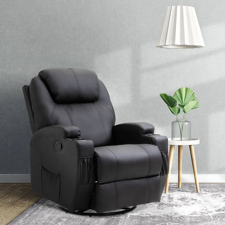 F700-029V03BKA Poltrona Relax Massaggiante con 8 Punti, 5 Modalità e 2 Intensità, Reclinabile con Poggiapiedi e Girevole, 84x92x109cm, Nero