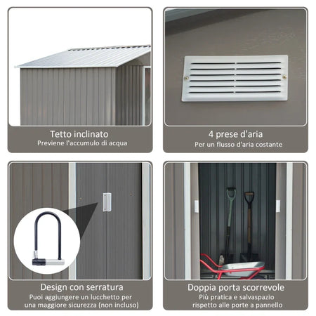 casetta utensili attrezzi esterno giardino casa armadio capanno box deposito 277x195x192cm, Grigia KT4845-031GYKT4