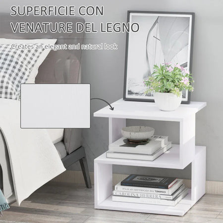 Tavolino Caffè 2 Ripiani Aperti Legno 40x41x43 Bianco HY6833-619WTHY6 ,  soggiorno salotto basso nero bianco marrone grgio design moderno sala moderno alto divano camera legno vetro rotondo