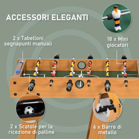 Calcio Balilla Pieghevole in Legno con 6 Aste, 18 Giocatori e Segnapunti, 69x37x70cm TP5A70-059TP5