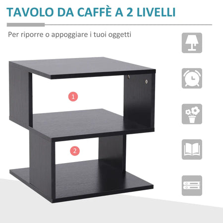 Tavolino basso Caffè in Legno Salvaspazio Nero 40x41x43 KJ5833-619BKKJ5 , soggiorno salotto basso nero bianco marrone grgio design moderno sala moderno alto divano camera legno vetro rotondo