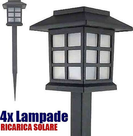 4X LAMPADE A LED DA GIARDINO STILE LANTERNA PALETTI RICARICA SOLARE 38 X 9 X 9CM Illuminazione/Illuminazione per esterni/Luci per sentieri Trade Shop italia - Napoli, Commerciovirtuoso.it