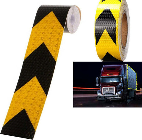 5-Metri-Nastro-Adesivo-Catarifrangente-Auto-Camion-Nero-E-Giallo-Alta-Visibilitá