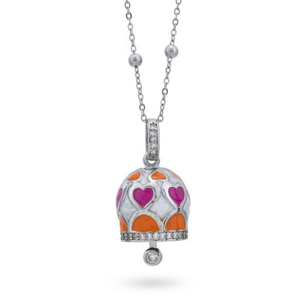 Boccadamo  -  Collana con campanella portafortuna fucsia e arancione