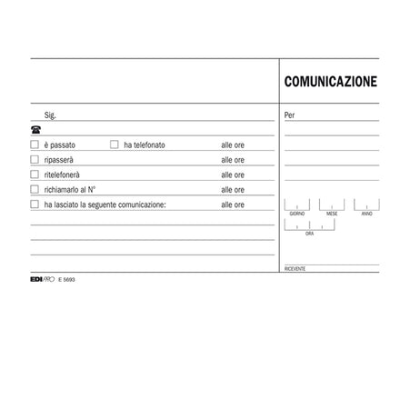 Blocco Comunicazioni Telefoniche 100Fg Uso Mano 9,9X17 E5693