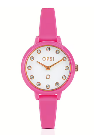 Ops Object - Orologio PRECIOUS ROUND con cinturino in silicone fucsia