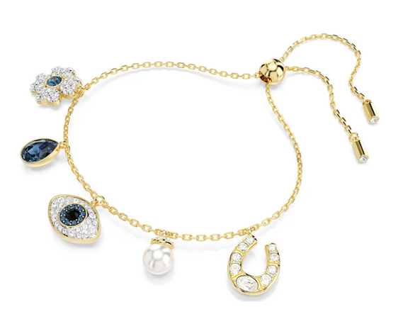SWAROVSKI - Bracciale Symbolica Quadrifoglio evil eye ferro di cavallo Blu Placcato color oro