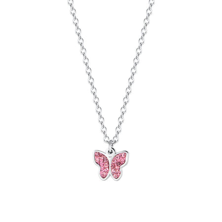 LUCA BARRA - COLLANA BAMBINA CON FARFALLA E CRISTALLI ROSA