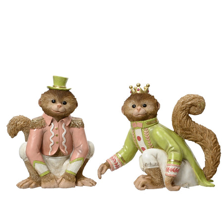 Statuetta con scimmie vestite da re e maggiordomo decorazione per interno e esterno