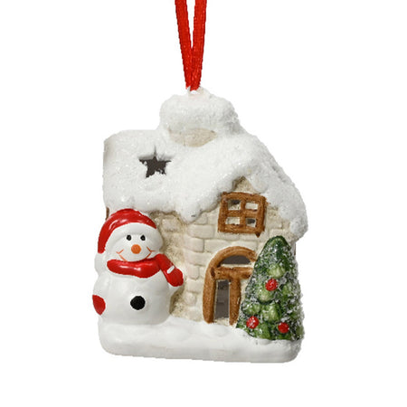 Pendaglio casa di babbo natale e del pupazzo di neve decorazione natalizia