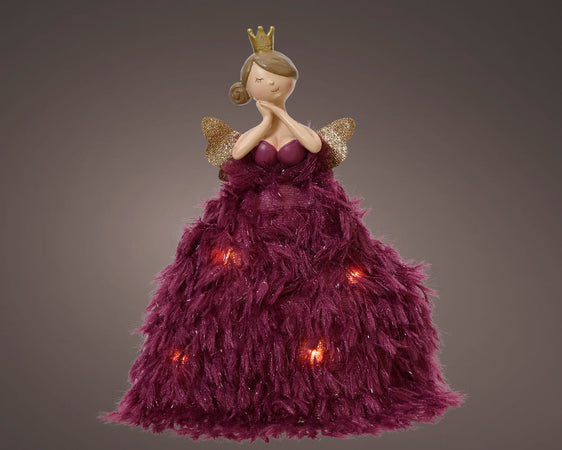 Statuetta decorativa Fata con Led decorazione natalizia in resina da 28 cm