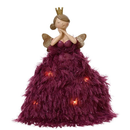 Statuetta decorativa Fata con Led decorazione natalizia in resina da 28 cm