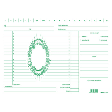 100 Schede Per Dentisti 17X24Cm Verde E3529 Edipro