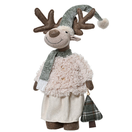 Statuetta pupazzi Renna con pelliccia e alberello in poliestere decorazione da 82 cm